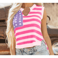 Pink Stripe USA Flag Notched Neckline Loose Sweater Tank