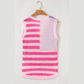 Pink Stripe USA Flag Notched Neckline Loose Sweater Tank