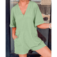 Jaci Grass Green Loose Half Sleeve V Neck Knit Romper
