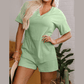 Jaci Grass Green Loose Half Sleeve V Neck Knit Romper