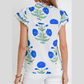 Colley Blue Wild Flower Print Contrast Trim Scallop Detail Short Sleeve Blouse