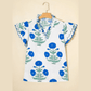 Colley Blue Wild Flower Print Contrast Trim Scallop Detail Short Sleeve Blouse