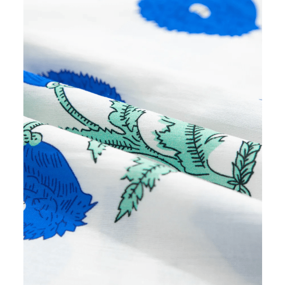 Colley Blue Wild Flower Print Contrast Trim Scallop Detail Short Sleeve Blouse