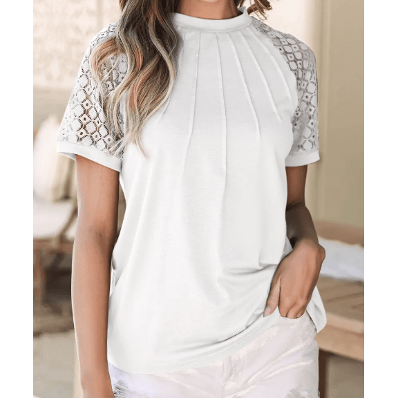 Parkin White Seamed Detail Contrast Lace Raglan Sleeve Tee