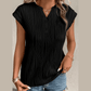 Monette Black Wavy Textured Button V Neck Tee