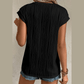 Monette Black Wavy Textured Button V Neck Tee