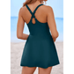 Waverly Teal Contrast Edge Ruffled High Waist One Piece Swim Dress