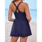 Waverly Navy Contrast Edge Ruffled High Waist One Piece Swim Dress