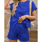 Britnee Royal Blue Textured Short Sleeve Top and Shorts Set
