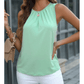 Tristina Green Pleated Round Neck Sleeveless Top