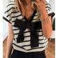 Haiden Black Stripe Bow Applique REVERSIBLE Short Sleeve Sweater