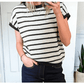 Haiden Black Stripe Bow Applique REVERSIBLE Short Sleeve Sweater