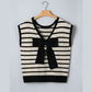 Haiden Black Stripe Bow Applique REVERSIBLE Short Sleeve Sweater