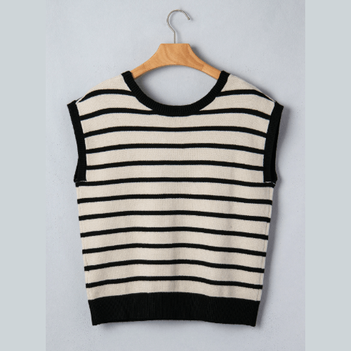 Haiden Black Stripe Bow Applique REVERSIBLE Short Sleeve Sweater