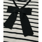 Haiden Black Stripe Bow Applique REVERSIBLE Short Sleeve Sweater