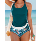 Rach Sea Green Drawstring Tummy Control Mix-and-match 2pcs Tankini Swimsuit