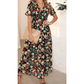 Penelope Black Fiery Floral Print Frilled V Neck Short Sleeve Maxi Dress