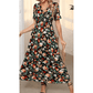 Penelope Black Fiery Floral Print Frilled V Neck Short Sleeve Maxi Dress