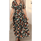 Penelope Black Fiery Floral Print Frilled V Neck Short Sleeve Maxi Dress