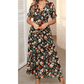 Penelope Black Fiery Floral Print Frilled V Neck Short Sleeve Maxi Dress