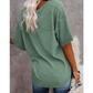 Sherry Dark Green Exposed Seam Half Sleeve Knitted V Neck Textured Top