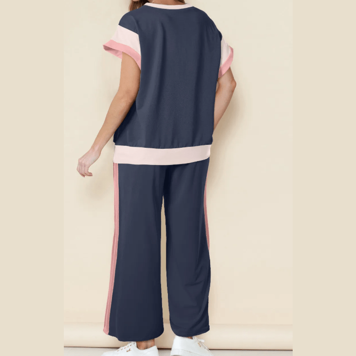 Kirsi Navy Color Block Detail Casual Two-piece Set