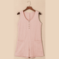 Neena Pink Waffle Sleeveless U Neck Buttons Romper With Pockets