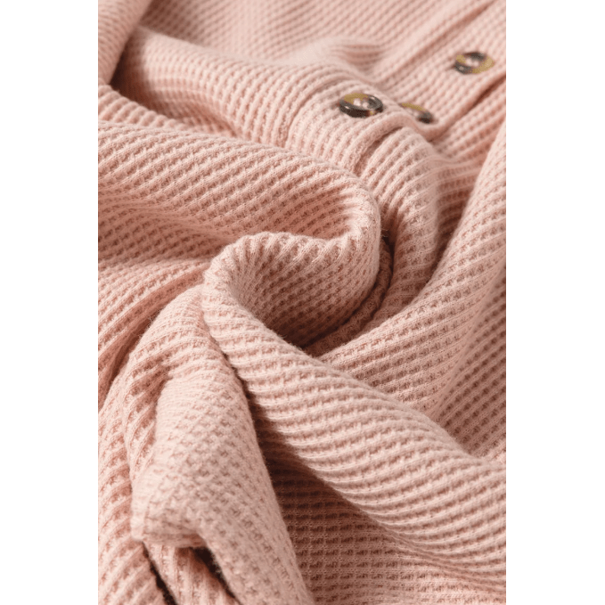 Neena Pink Waffle Sleeveless U Neck Buttons Romper With Pockets