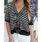 Graylee Black Stripe Short Sleeve Knit V Neck Bow Knot Sweater
