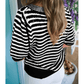 Graylee Black Stripe Short Sleeve Knit V Neck Bow Knot Sweater