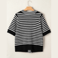 Graylee Black Stripe Short Sleeve Knit V Neck Bow Knot Sweater