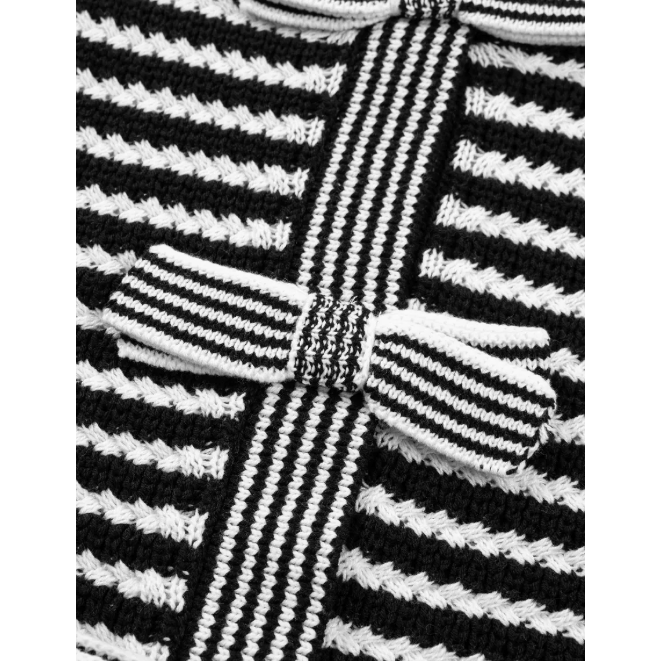Graylee Black Stripe Short Sleeve Knit V Neck Bow Knot Sweater