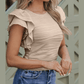 Donetta Khaki Wavy Textured Ruffle Sleeve Top
