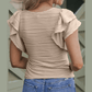 Donetta Khaki Wavy Textured Ruffle Sleeve Top
