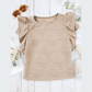 Donetta Khaki Wavy Textured Ruffle Sleeve Top