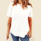 Valeria White Casual Plain Crew Neck Tee
