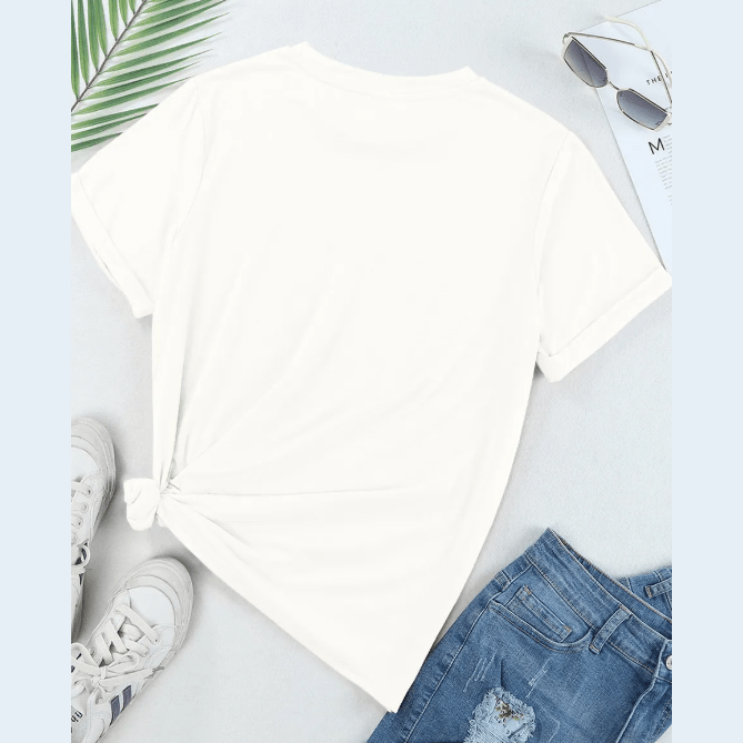 Valeria White Casual Plain Crew Neck Tee