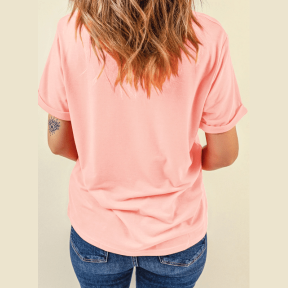 Valeria Pink Casual Plain Crew Neck Tee