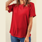 Valeria Red Casual Plain Crew Neck Tee