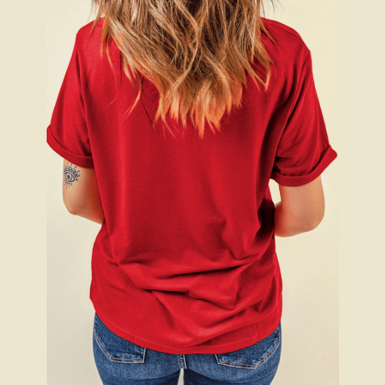 Valeria Red Casual Plain Crew Neck Tee
