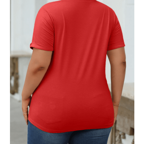 Valeria Red Casual Plain Crew Neck Tee