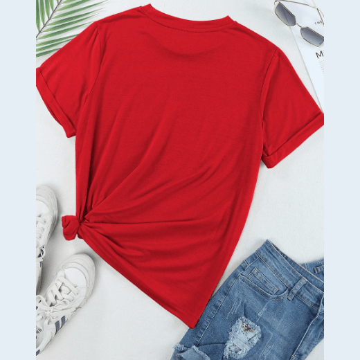 Valeria Red Casual Plain Crew Neck Tee