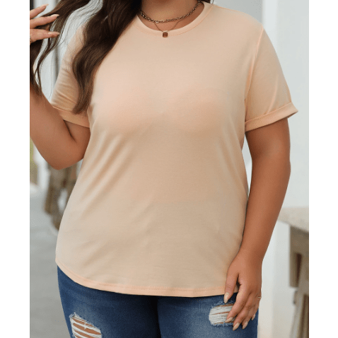 Valeria Khaki Casual Plain Crew Neck Tee
