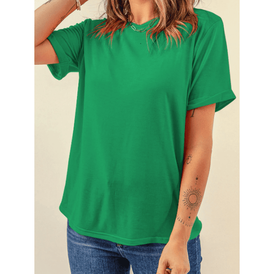 Valeria Bright Green Casual Plain Crew Neck Tee