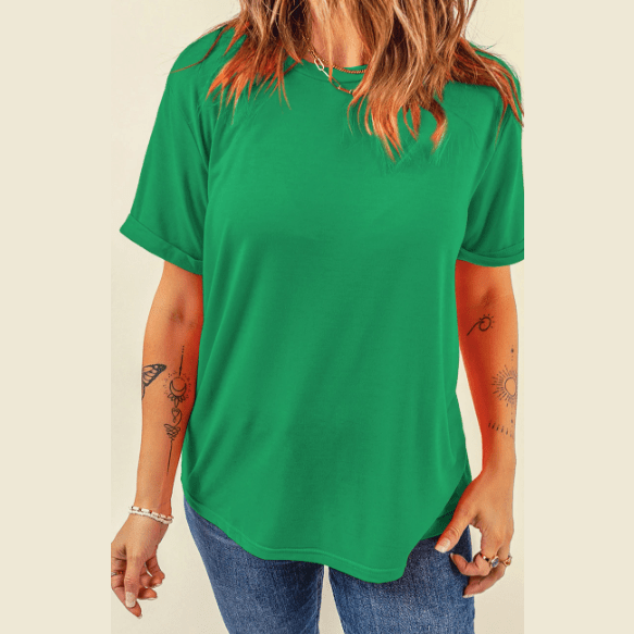 Valeria Bright Green Casual Plain Crew Neck Tee