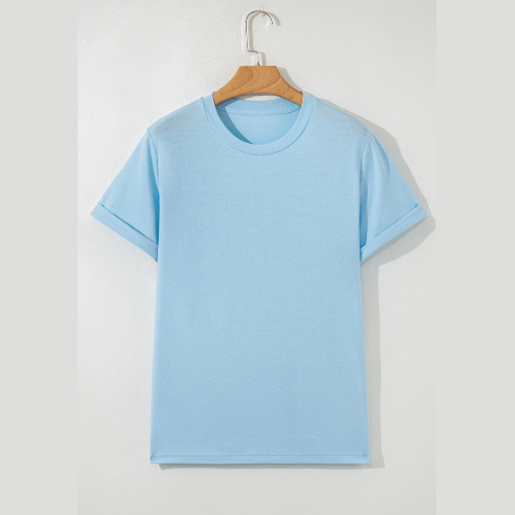 Valeria Light Blue Casual Plain Crew Neck Tee