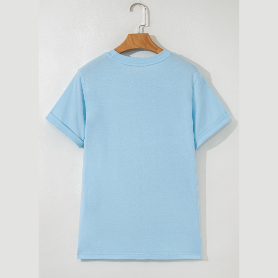 Valeria Light Blue Casual Plain Crew Neck Tee