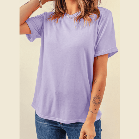 Valeria Orchid Casual Plain Crew Neck Tee