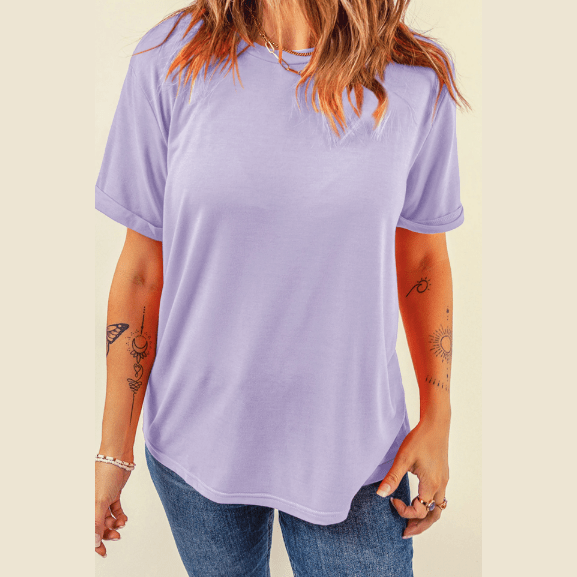 Valeria Orchid Casual Plain Crew Neck Tee