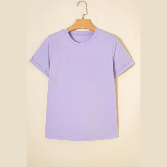 Valeria Orchid Casual Plain Crew Neck Tee